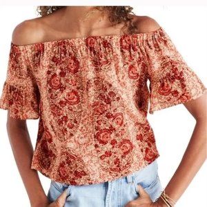 Madewell Off-Shoulder Red Paisley Silk Blouse
